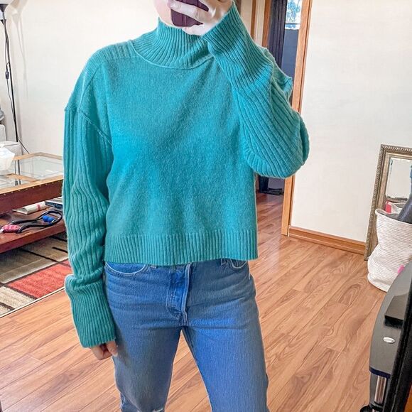 Free People Aubrey Cashmere Turtleneck Sweater Green L - Picture 1 of 9